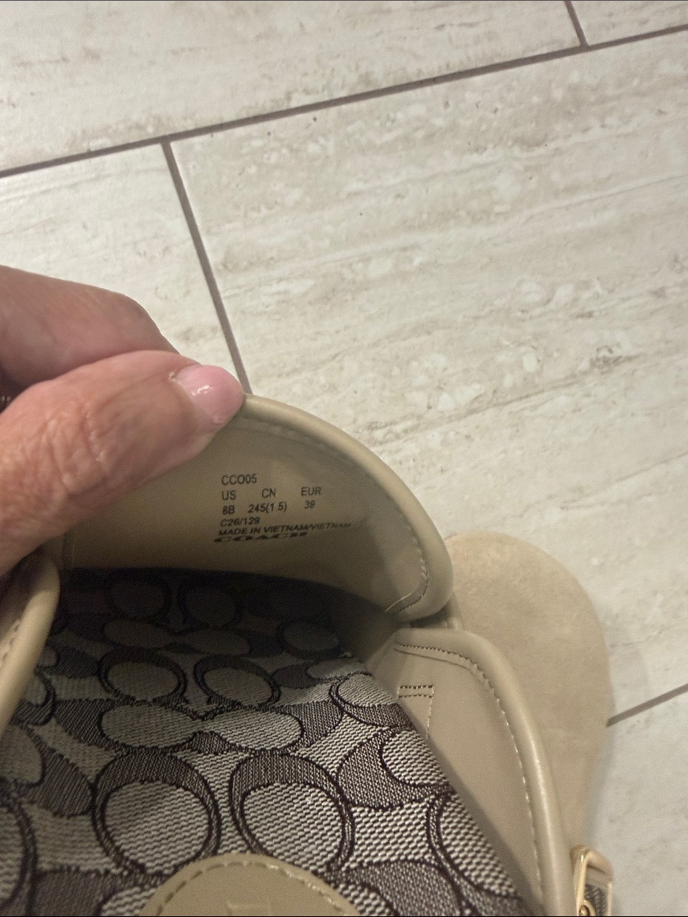 Coach Beige Suede Logo-Trim Clogs with Gold Buckle - Picture 7 of 8